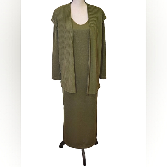 Nicole Studio VINTAGE Olive Green Maxi Dress w/Vest, Size 8 - Picture 3 of 14